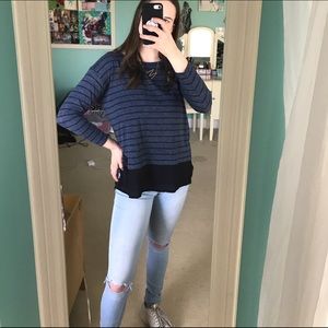 Blue striped layered long sleeve from the LOFT